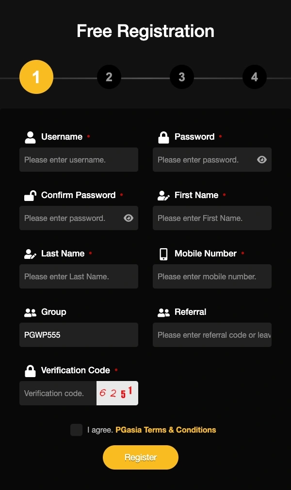Mobile registration screen on LIKE777 app showing easy login and register options