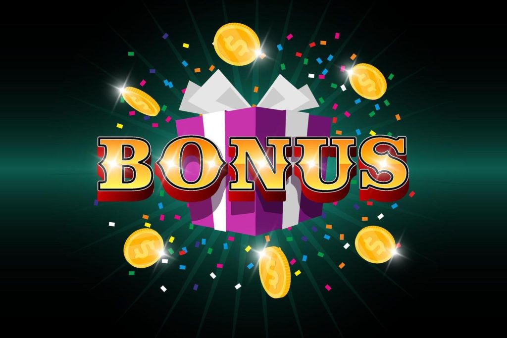 like777 website image 410 showing bonus word with flying gold dollar coins and gift box on confetti background win prize celebration promo banner loyalty program or casino winning concept earn and money income illustration vector